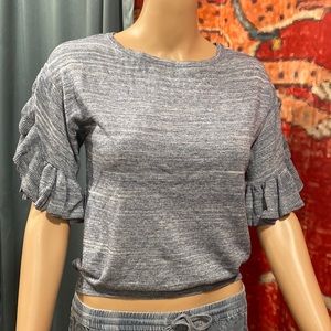 Ruffle short sleeve sweater